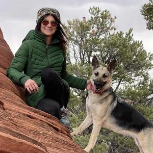 Jennifer on a hike with Poppy Cakes